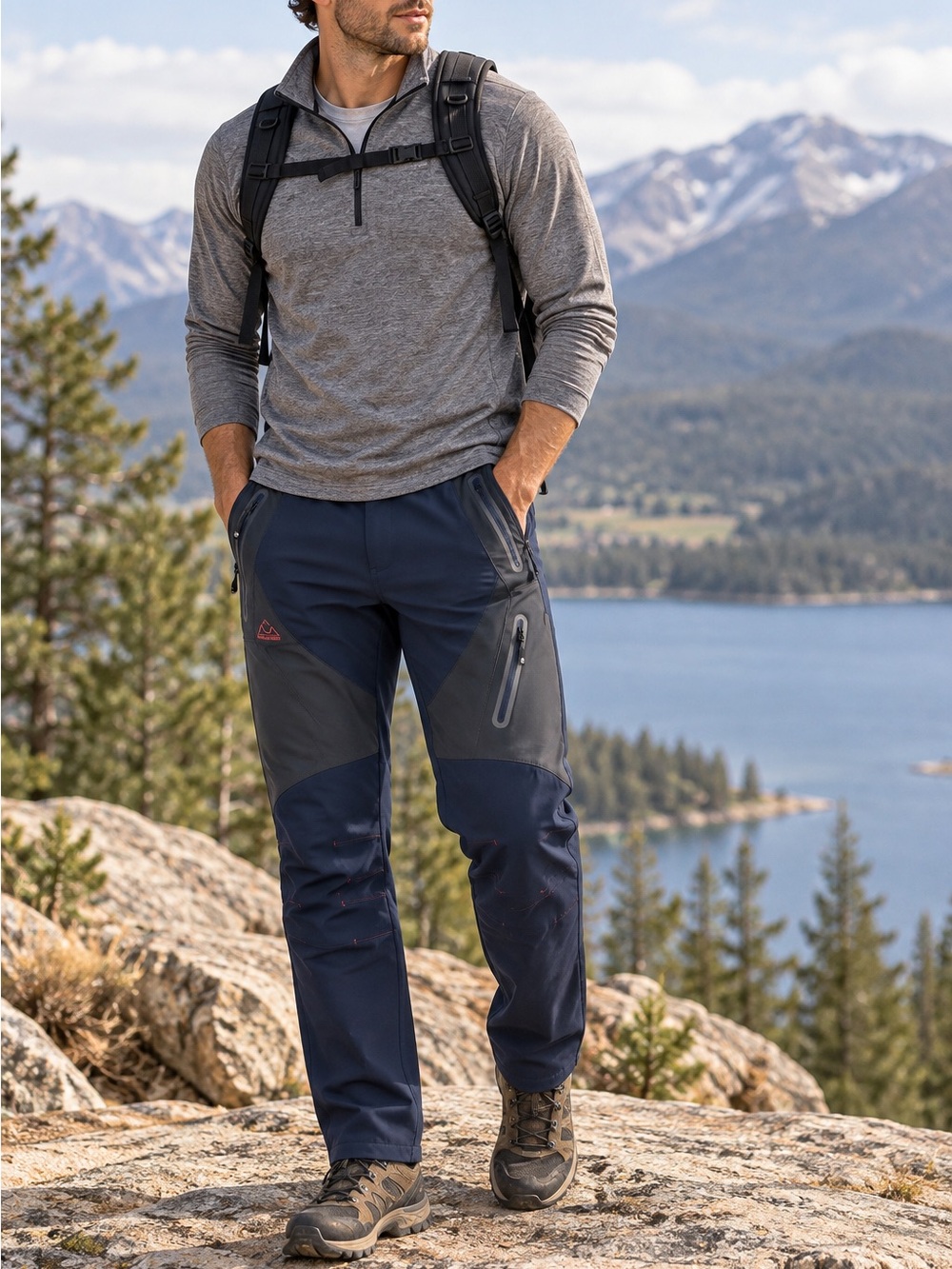 NWT OutdoorSports Men’s XL 32 Navy Softshell Hiking Cargo Pants Zip Pockets